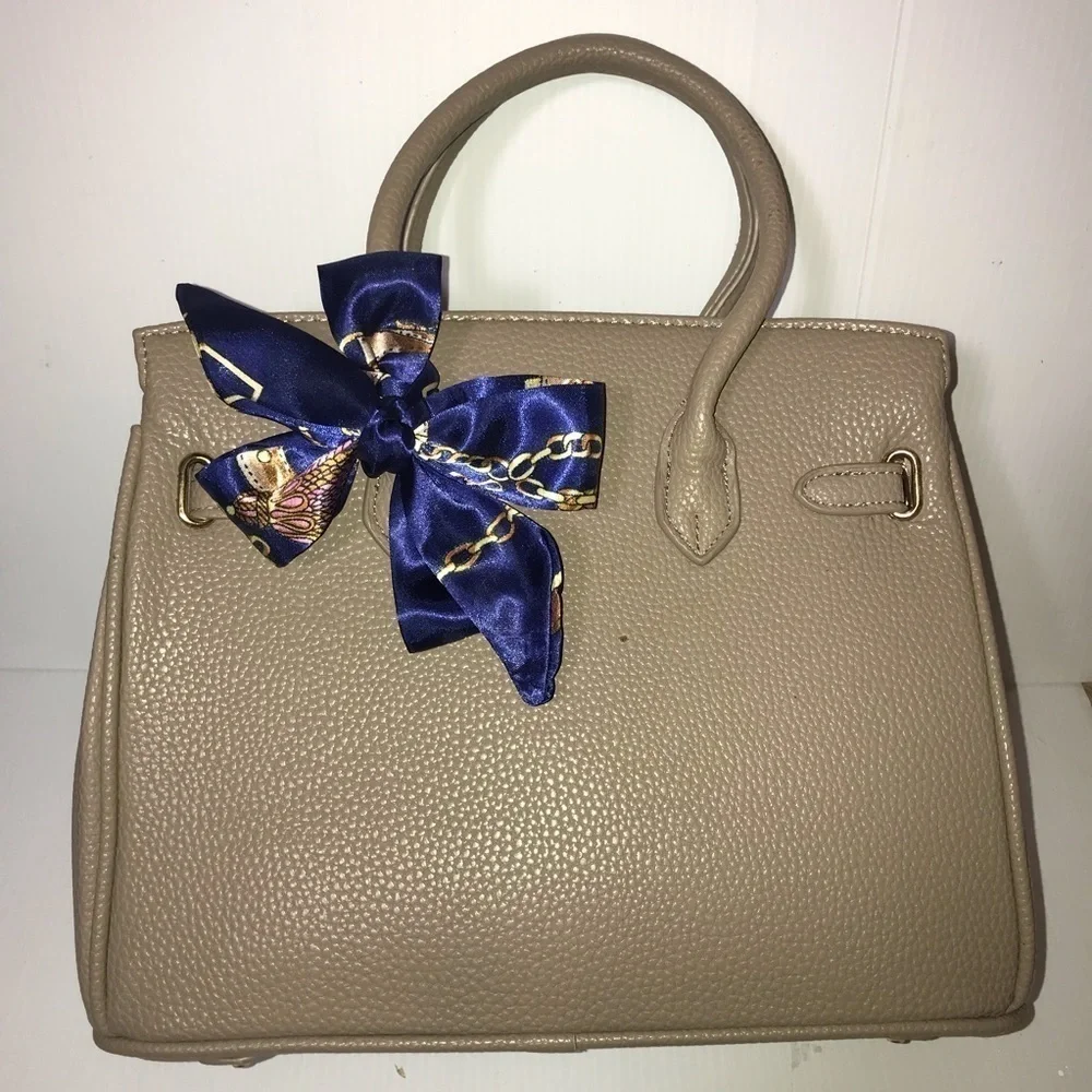 Twilly Silk Handbag Headband Neck Tie Scarf. Blue Navy Gold Good pair w/ Dior